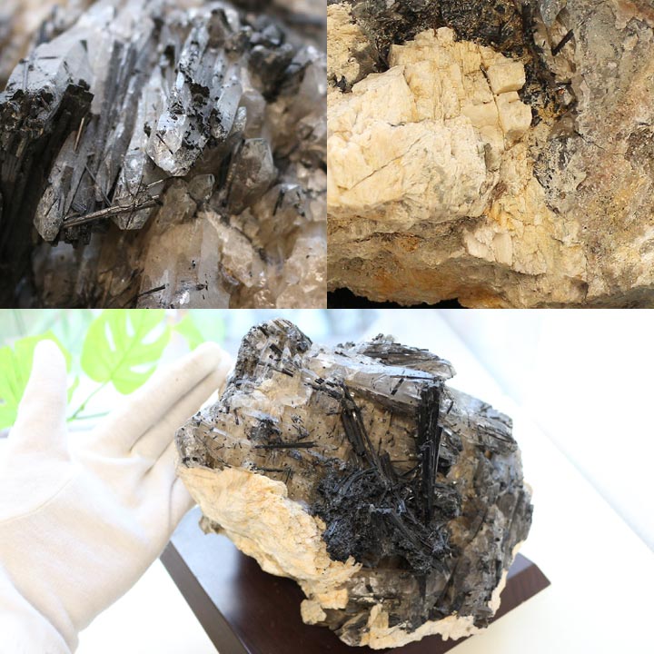 特大　母岩付きブラックトルマリンクォーツ原石（天然石　パワーストーン　水晶　鑑賞石）手の大きさと比較