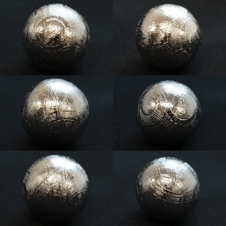 スウェーデン産 メテオライト 約15mm球 丸玉 Ｂ（天然石 隕石 パワーストーン）黒背景でアングル別カット